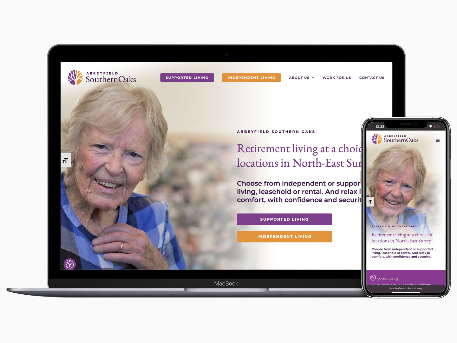 Website for Abbeyfield Southern Oaks Retirement Homes in North-East Surrey